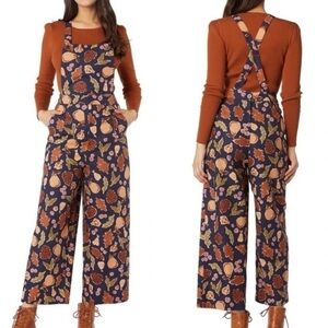 ModCloth x Princess Highway Fall Harvest Overalls Linen Blend Navy Brown Size 8